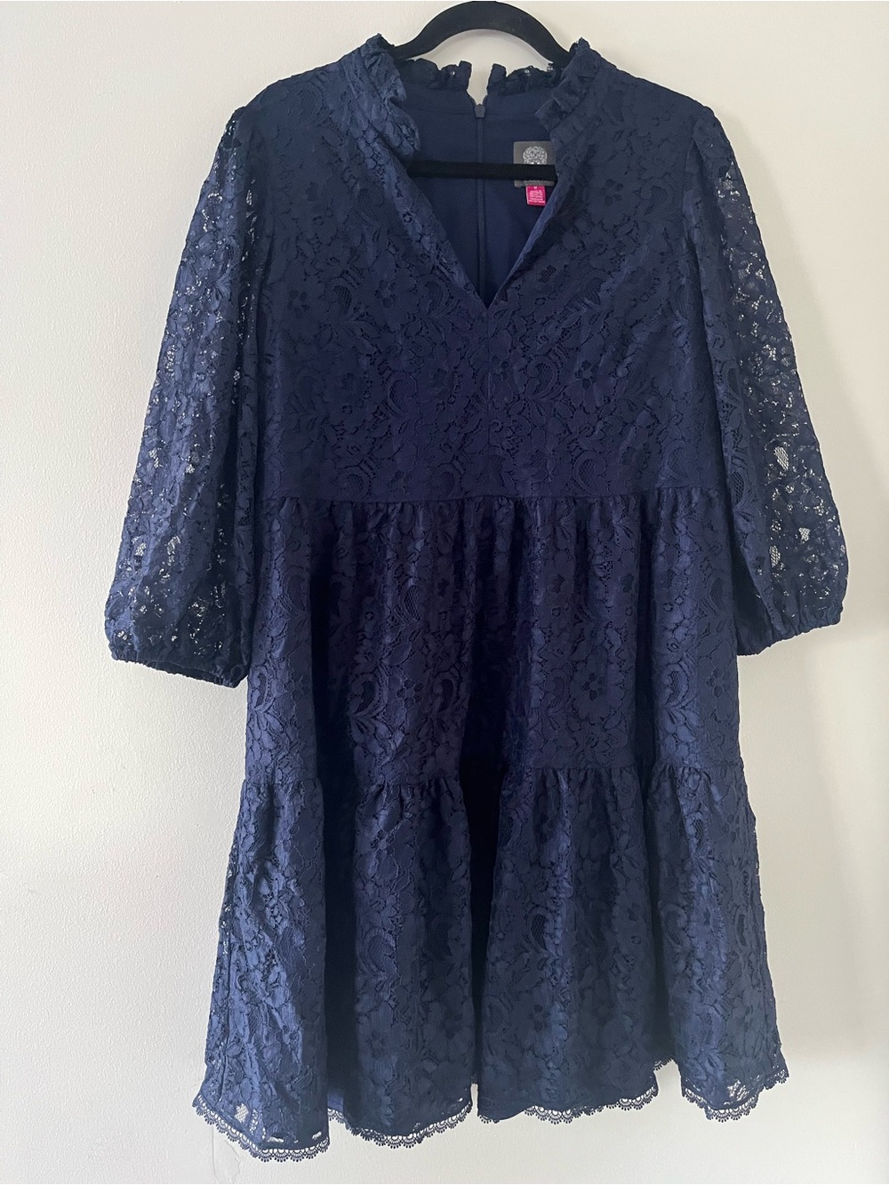 Vince Camuto Navy Blue Lace Tiered Mini Dress 12 Romantic Wedding Office Work
